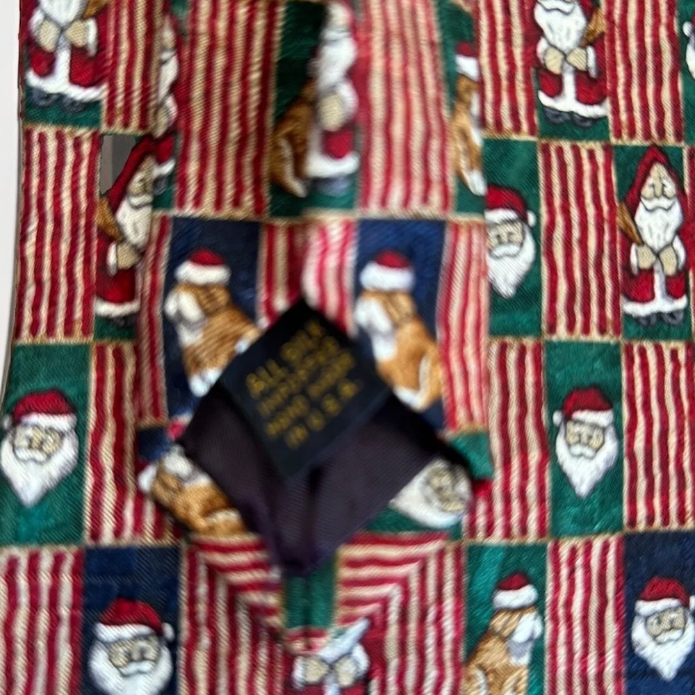 Mens Christmas/Holiday Silk Tie -Handmade Santa & Dog Bostonian Ltd Penn State - Picture 2 of 9